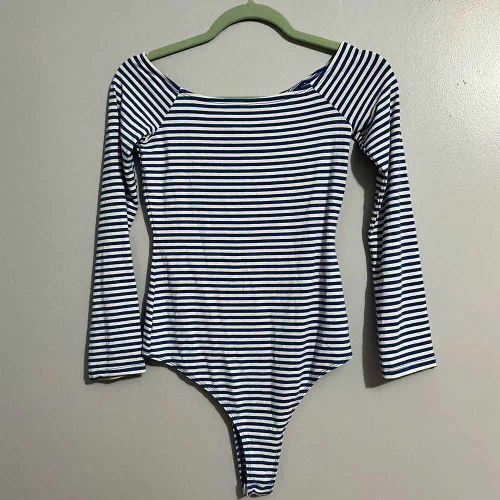 ASOS Blue and White striped long sleeve bodysuit size S